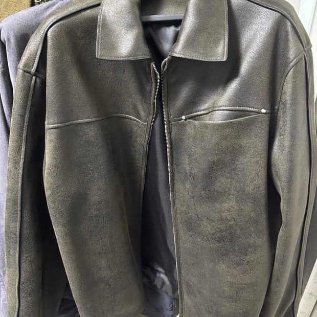 자라 워시드 페이크 빈티지 레더 자켓 브라운