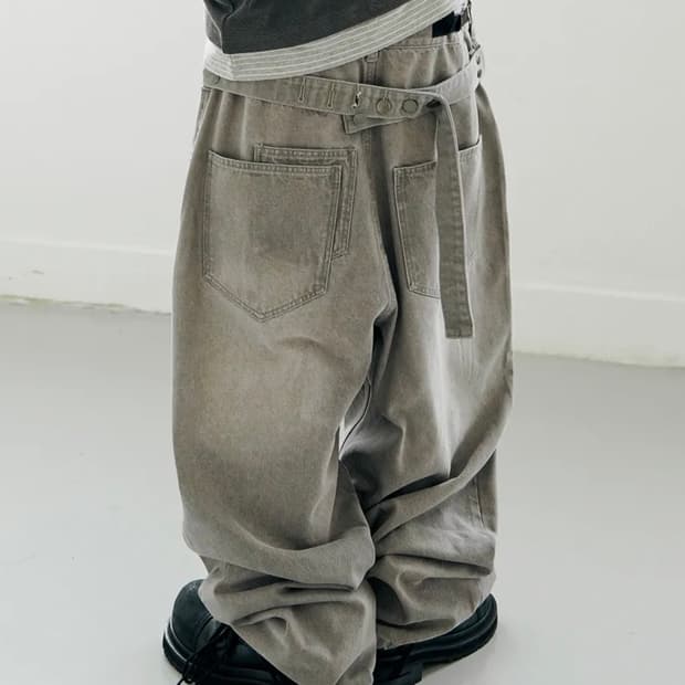 밈더 코인 벨티드 와이드 데님 팬츠 / 2