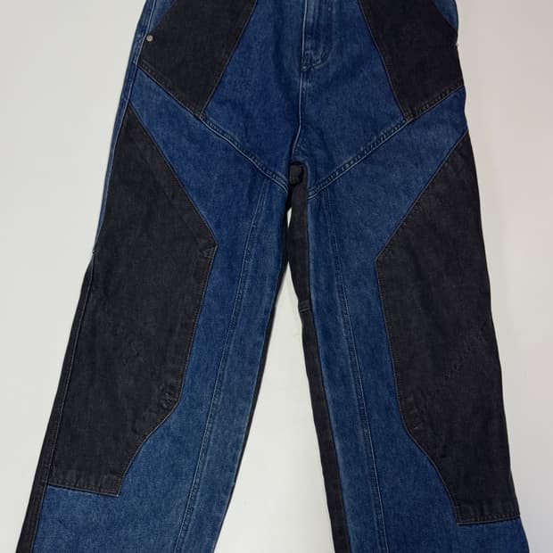 꼼파뇨 믹스드 절개 와이드 데님팬츠