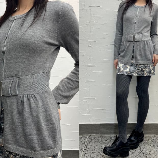 glossy belt cardigan