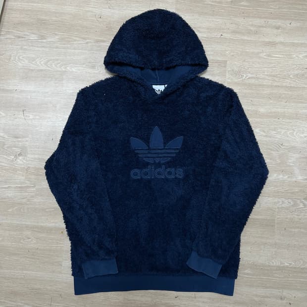 아디다스 트레포일 빅로고 뽀글이 후리스 후드티 [네이비] L/100