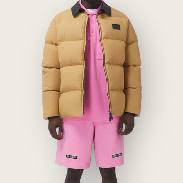 XXL/ 버버리 24FW 레더카라 캐시미어 구스패딩