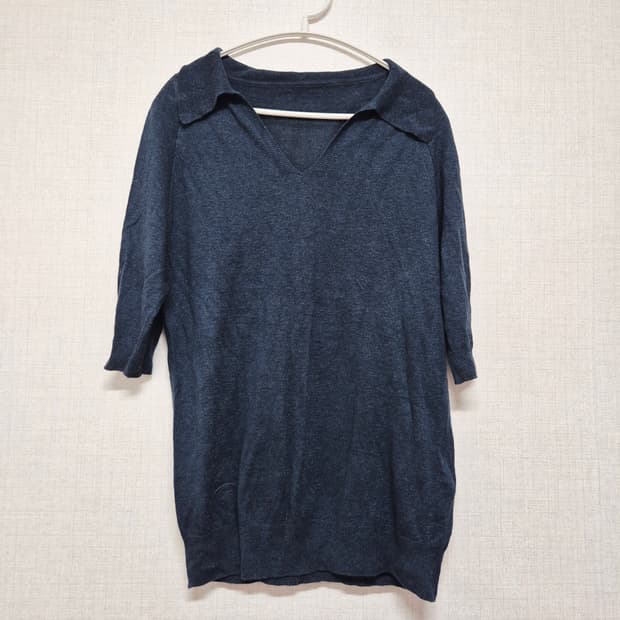 네이비 카라넥 반팔 니트 티셔츠