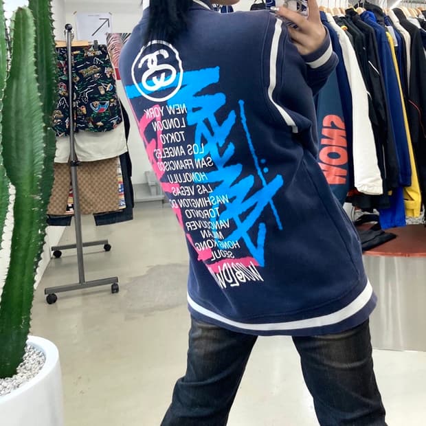 스투시 09F/W 월드 투어 네이비 바시티 자켓