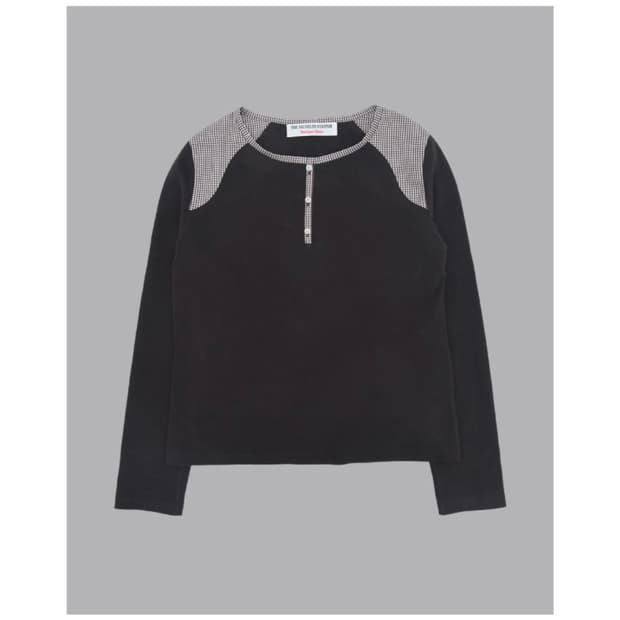 더뮤지엄비지터 CHECK MIXED HENLEY NECK T-SHIRT 