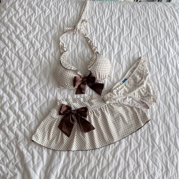 브라운 도트 비키니 빈티지 라떼갸루 히메오네 리즈리사 수영복