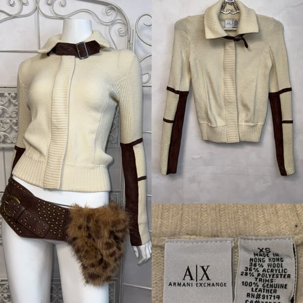 Armani Exchange wool suede knit zipup