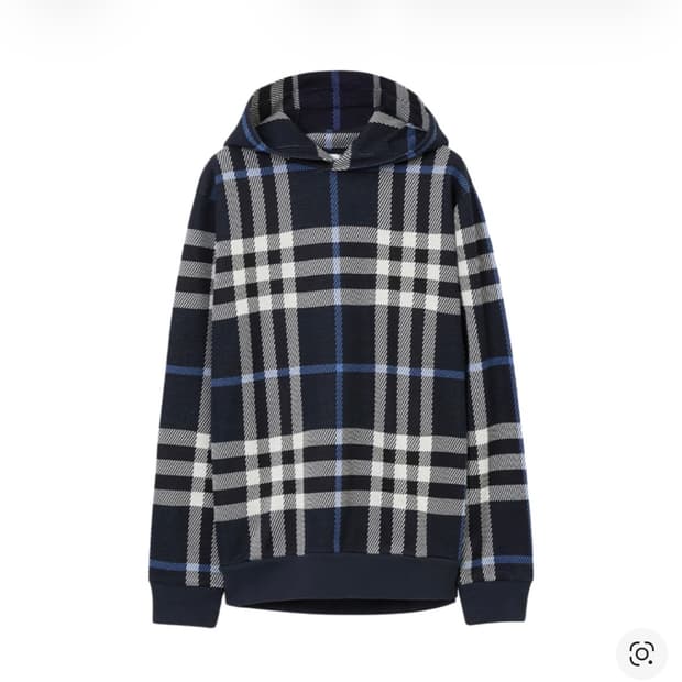 버버리 체크 코튼 자카드 후드 M 