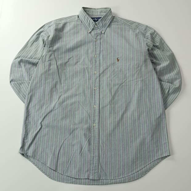 CA044 XL 폴로 90s 세이지그린 라벤더 멀티스트라이프 셔츠 남방