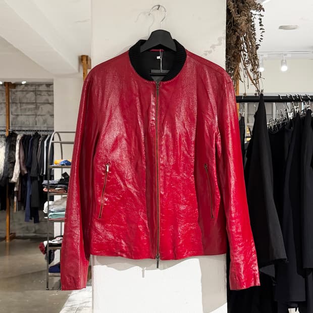 질샌더 레드 레더 봄버 자켓