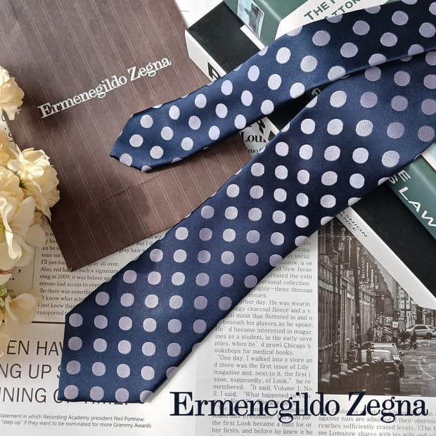 에르메네질도 제냐 도트 패턴 넥타이 8.5cm A+~A등급 E882
