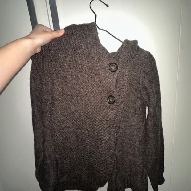 빈티지 니트 후드 가디건 브라운