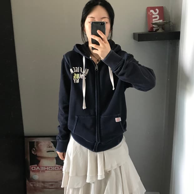 타미힐피거 자수로고 피그먼트 네이비 후드집업