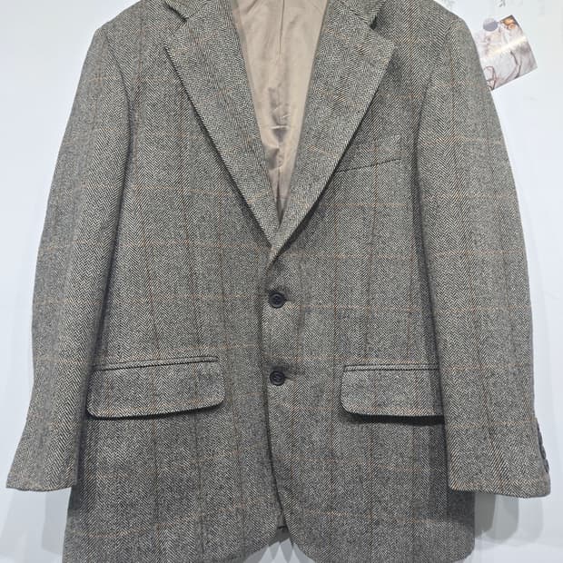 버버리 헤링본 울 자켓 브라운 투버튼 블레이저