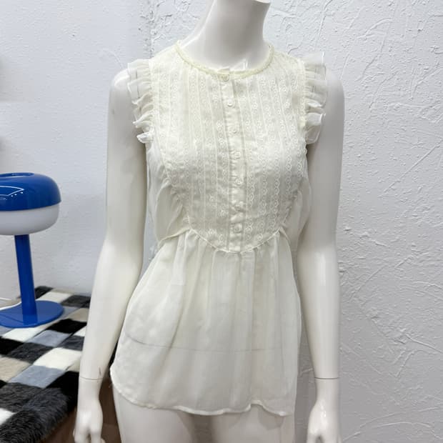 빈티지 Wonder Rocket 레이스 프릴 시스루 슬리브리스