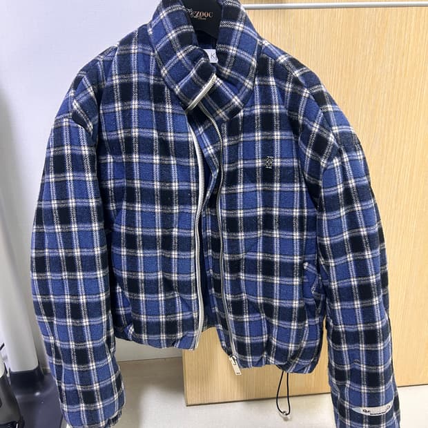 kijun 기준 블루 체크 패딩 