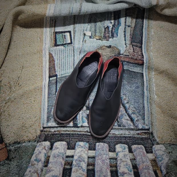 요지 야마모토 블랙 레더 플랫슈즈