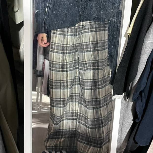 (L) 일본 빈티지 체크무늬 와이드 팬츠