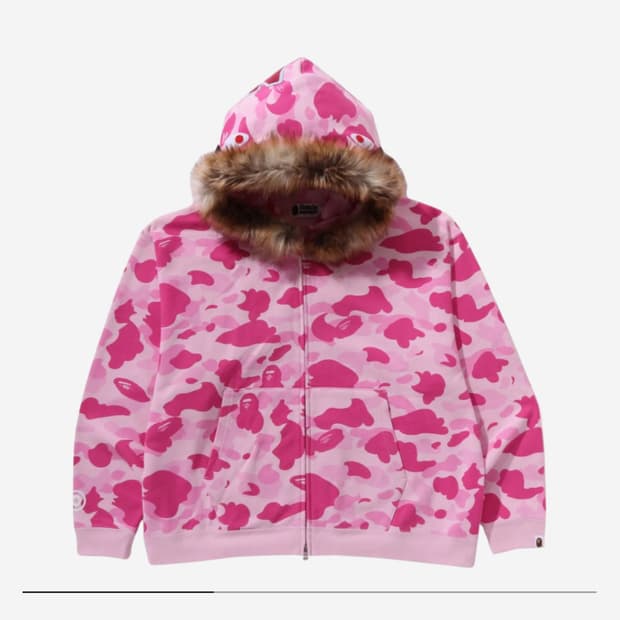 BAPE x 캑터스 잭 x 돈 톨리버 포우 퍼 샤크 집 후드 핑크