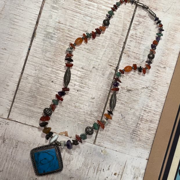 그런지 히피 터키석 빈티지 원석 목걸이