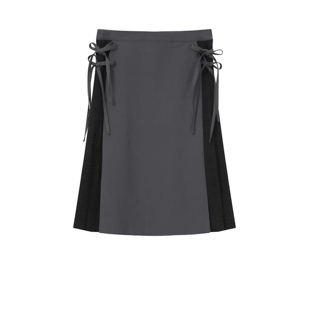 Side bow pleats midi skirt CHARCOAL