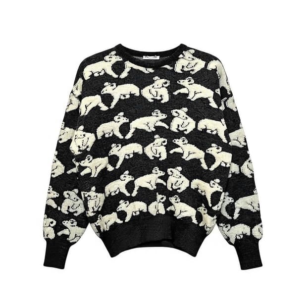 USA VINTAGE 울 니트 코알라 풀오버 패턴 디테일 그레이