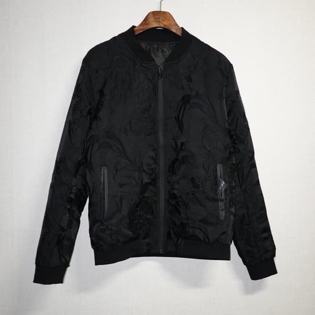 Slim Fit Black Jacquard Bomber Jacket