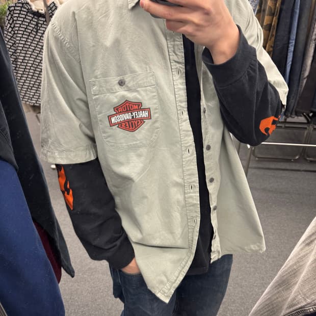 L)할리데이비슨 빈티지 프린팅 반팔셔츠