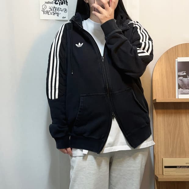 [정품] 아디다스 블랙 트레포일 투웨이 후집 [ 2XL ]