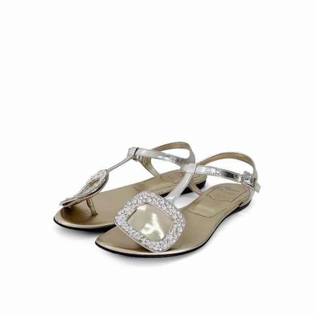 [34.5] 로저비비에 여성 비키비브 크리스탈 스트라스 샌들 뮬 골드