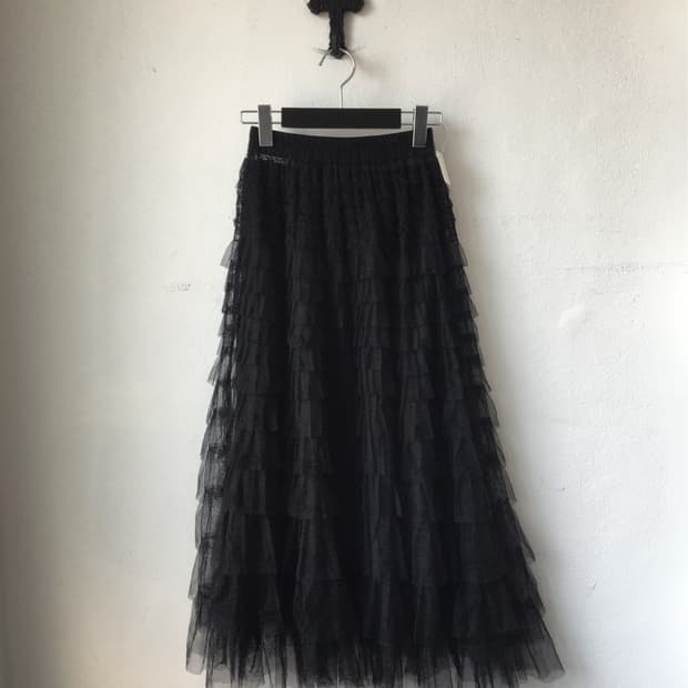 Pleats sha layer long skirt