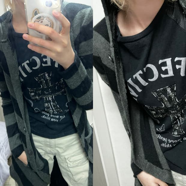 펑크 그런지 후드 롱 니트