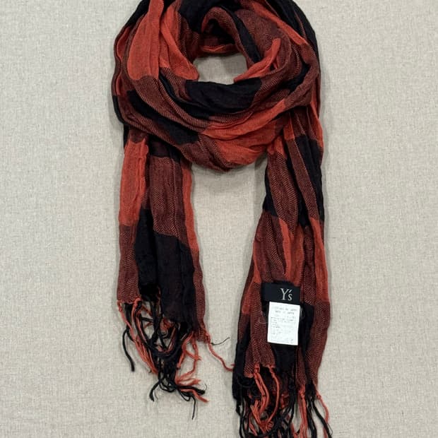 요지야마모토 린넨 레드 체크 머플러