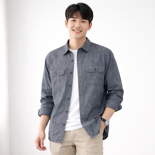 노스페이스 멜란지 셔츠 그레이 세미루즈핏