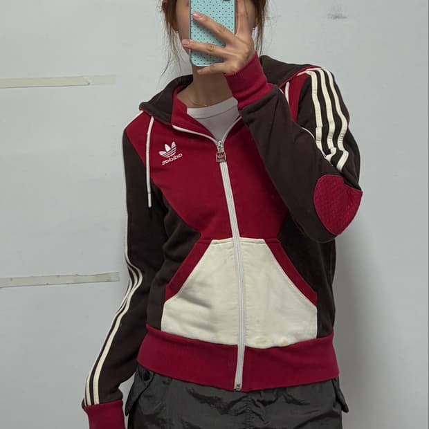 아디다스 컬러블록 빈티지 후드집업