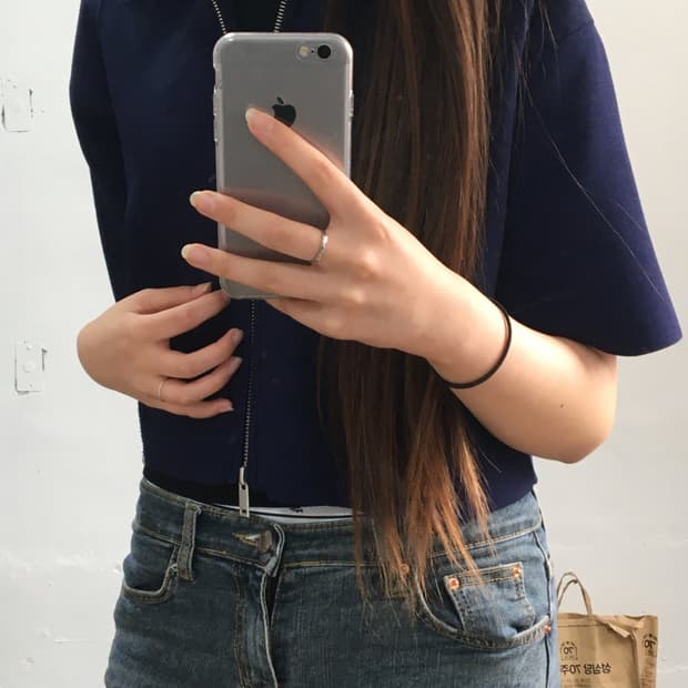 COS 네이비 크롭 집업 M