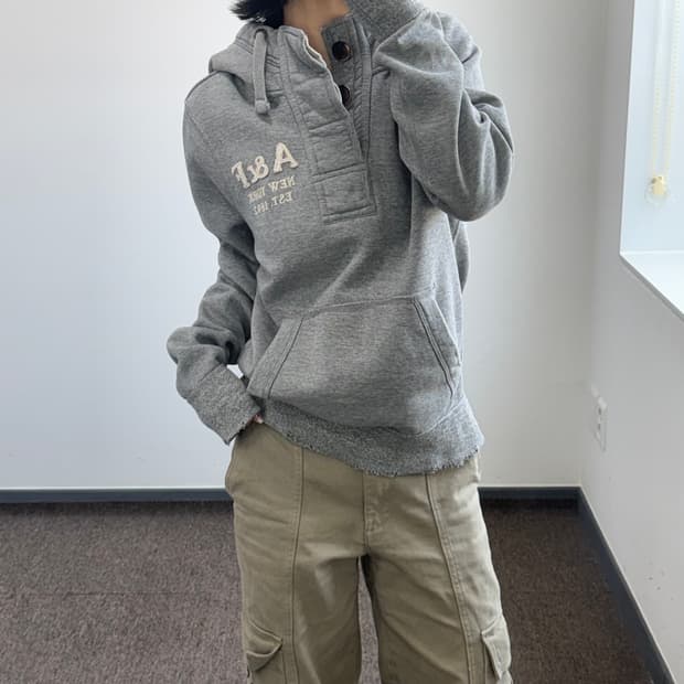Abercrombie 아베크롬비 버튼업 그레이 후드티