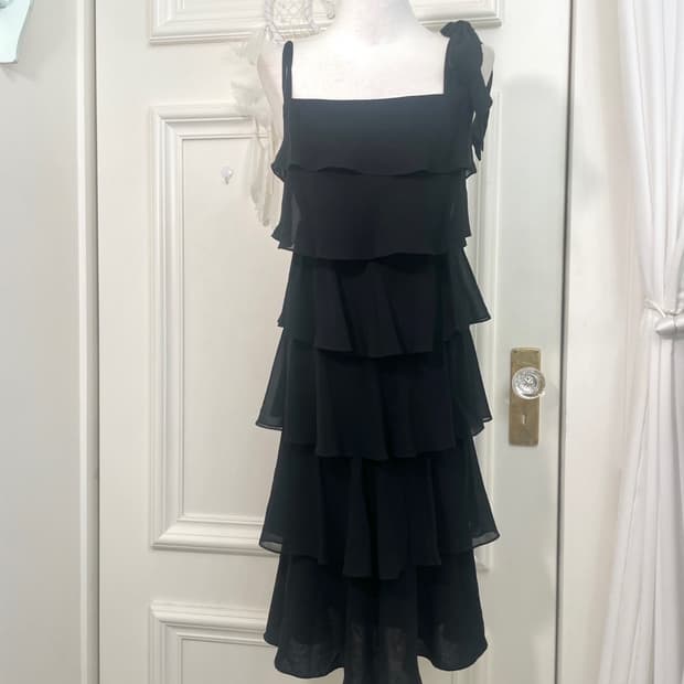 black ruffle one-shoulder bow opc