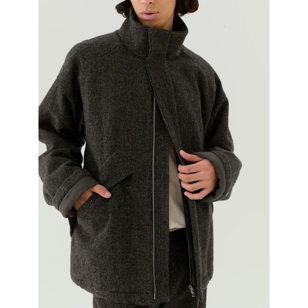 오라리 울 헤어라인 라이트 트위드 집업 블루종 챠콜 5사이즈