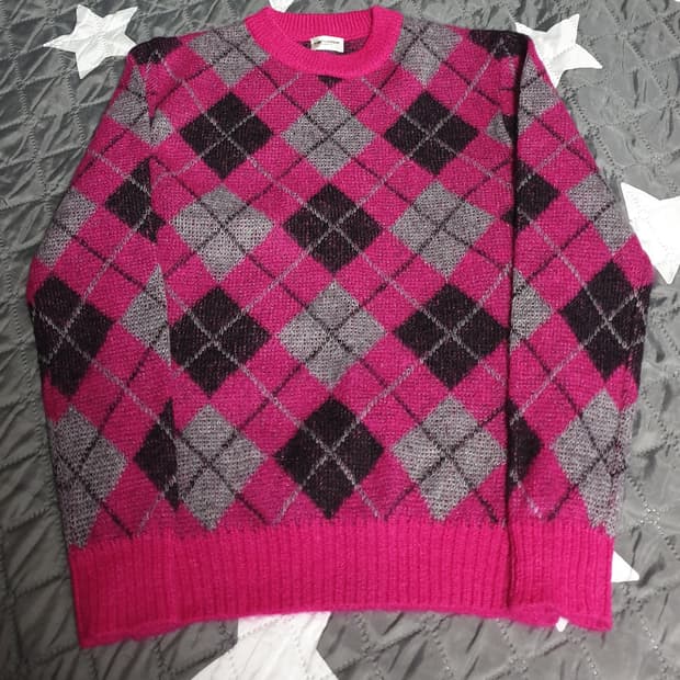 생로랑 파리 다이아패턴 니트 스웨터 핫핑크 (U사이즈)