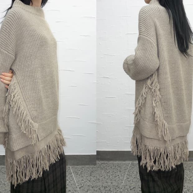 Oatmeal fringe hem knit