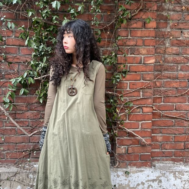 일본 데일리 카키 미디 원피스