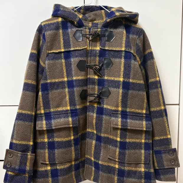 브라운 체크 떡코 더플코트