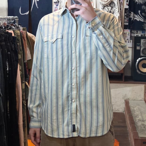 USA 빈티지 에스닉 스트라이프 민트 셔츠