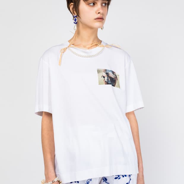 시몬로샤(Simone Rocha) 넥 리본 반팔 티셔츠