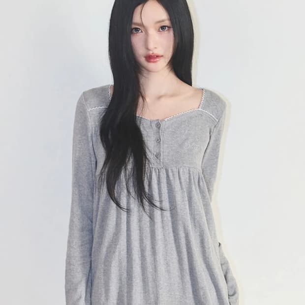 플레어 셔링 롱슬리브 멜란지