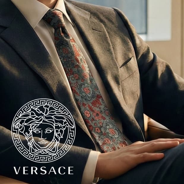 베르사체 실크 그레이 플라워 패턴 넥타이 9.1cm B등급 A19373
