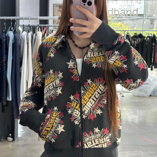 히스테릭글래머 90s 워시드 패치워크스타 코튼집업