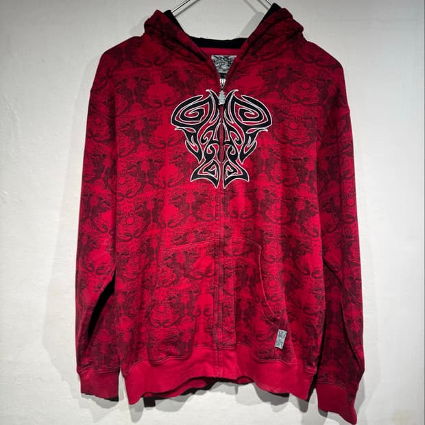 Red tribal hood zip up 