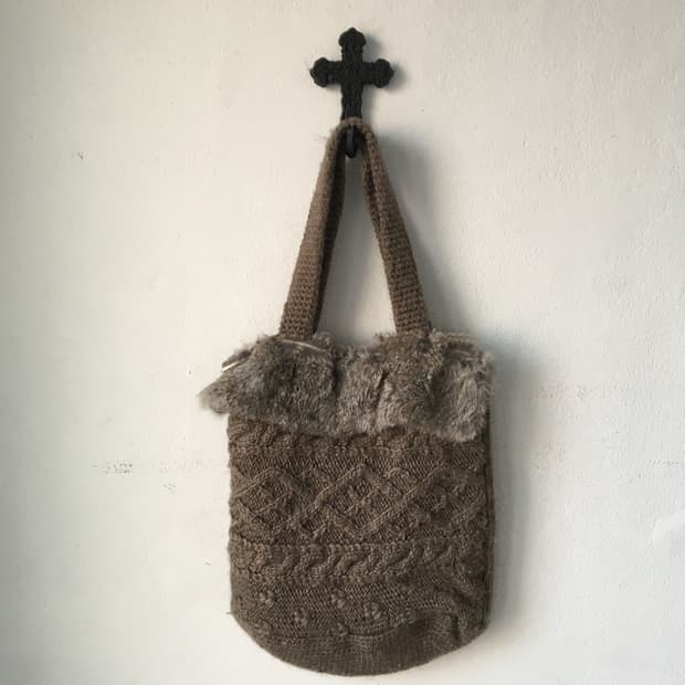 fur trimming knit bag
